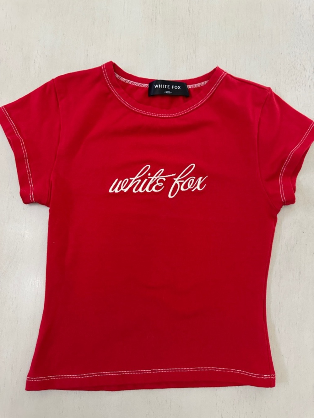 White Fox Boutique Red "Original" Baby Tee - Size XXS - like new condition